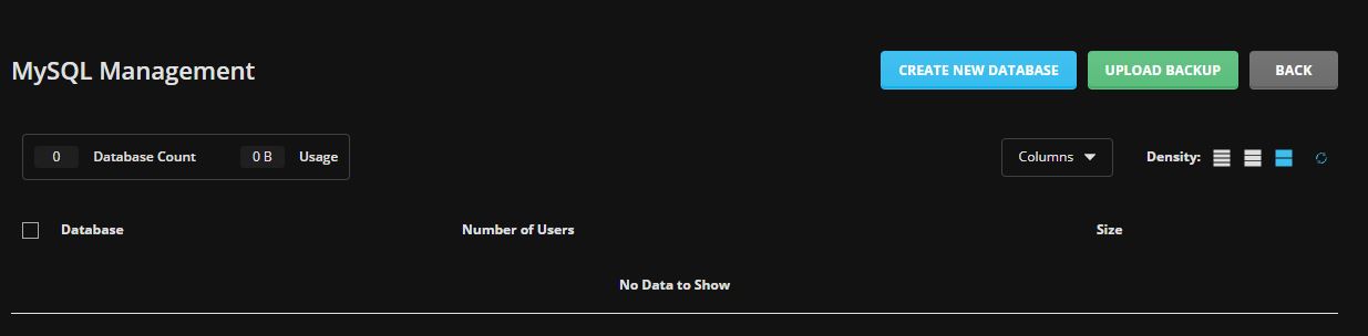 Create New Database di Direct Admin