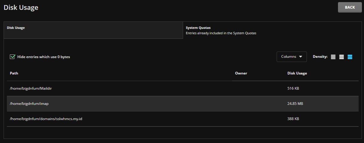 Melihat Disk usage pada Direct Admin