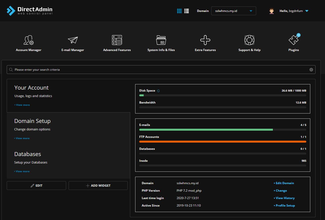 Mempelajari Direct Admin sebagai web hosting control panel